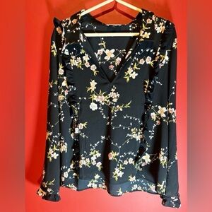 Galleries Lafayette floral blouse with ruffle detail